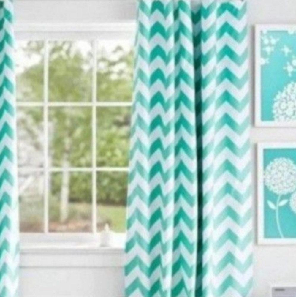 1 Pottery Barn blackout curtain drape Aqua white 96" nwot